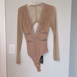 NWT LULUS PINK BODYSUIT W MESH CUTOUTS